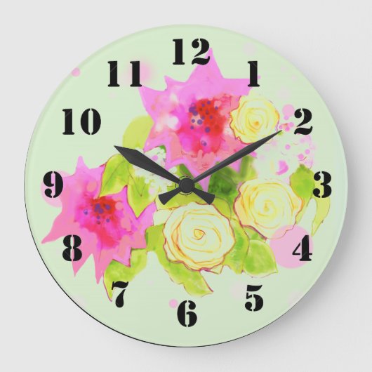 水彩花付き壁時計 ラージ壁時計 (正面)