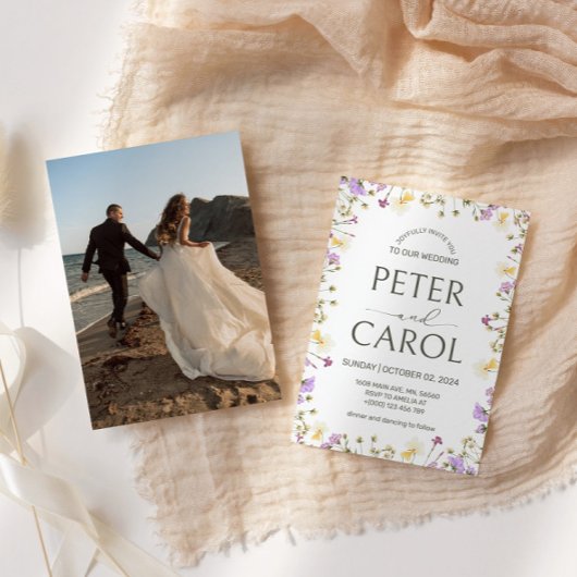 水彩花写真ウェディング招待状 招待状