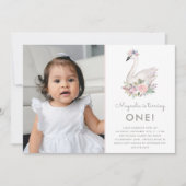水彩花冠白鳥プリンセス誕生日写真 招待状 (正面)