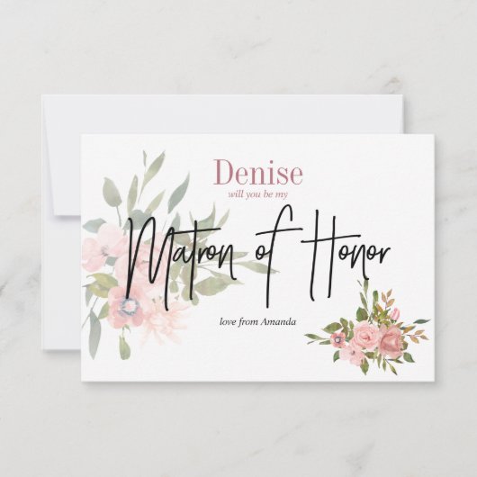 水彩花卉のマトロン・オブ・オナーにおなってくれますか 招待状 (正面)
