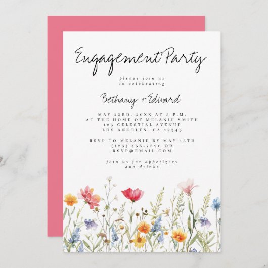水彩花卉エンゲージメントパーティ 招待状 (正面/裏面)