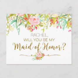 水彩花卉ドレス　あなたは結婚式の花嫁の介添え人になりますか 招待状