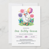 水彩花卉一岁快乐傻鹅生日 招待状 (正面)