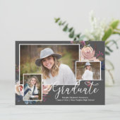 水彩花卉三照片毕业派对 招待状 (スタンド正面)