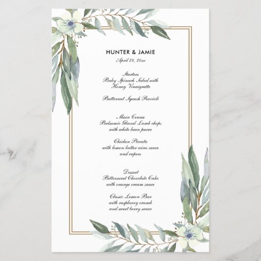 水彩花卉与绿植，纸质菜单 チラシ (正面)