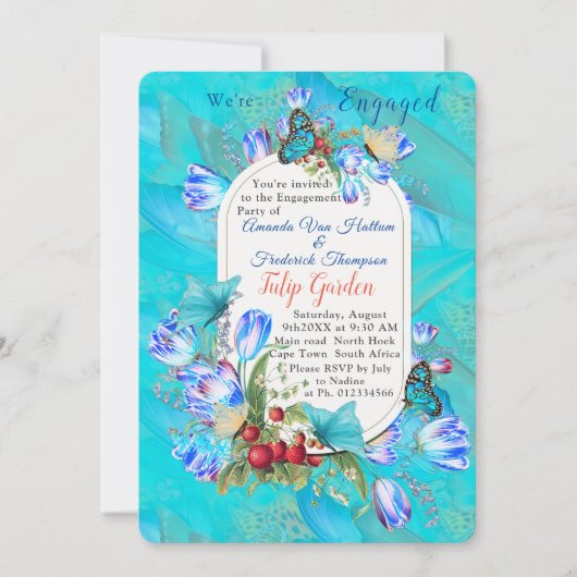 水彩花卉与飞舞的蝴蝶 招待状 (正面)