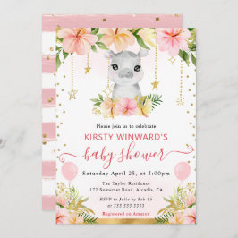 水彩花卉丛林河马婴儿淋浴 招待状