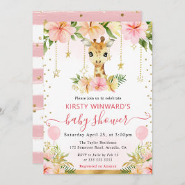 水彩花卉丛林长颈鹿婴儿淋浴 招待状