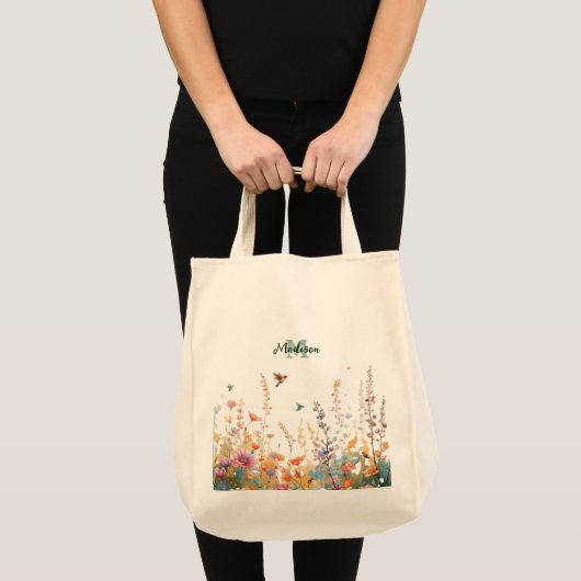 水彩花卉个性化姓名首字母定制 トートバッグ (正面(商品))