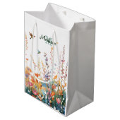 水彩花卉个性化姓名首字母签名 ミディアムペーパーバッグ (正面アングル)