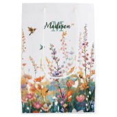 水彩花卉个性化姓名首字母签名 ミディアムペーパーバッグ (裏面)