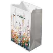 水彩花卉个性化姓名首字母签名 ミディアムペーパーバッグ (裏面アングル)