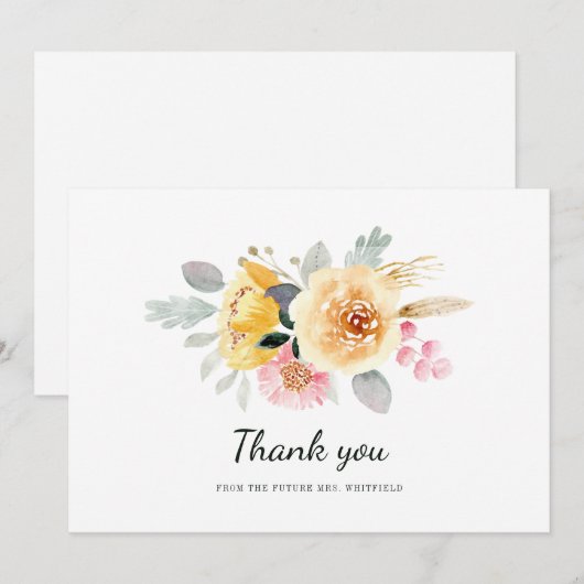 水彩花卉主题婚前派对 サンキューカード (正面/裏面)