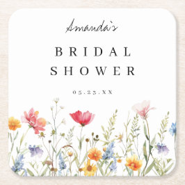 水彩花卉主题的婚前小聚会 スクエアペーパーコースター