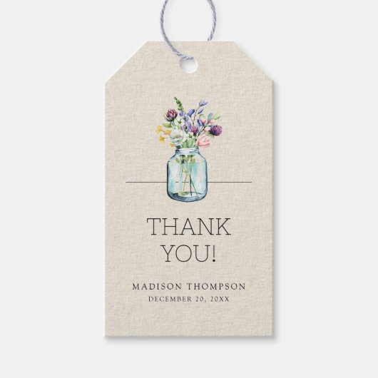 水彩花卉亚麻布波西米亚风格婚前派对邀请函 ギフトタグ (正面)
