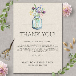 水彩花卉亚麻布波西米亚风格婚前派对邀请函 サンキューカード