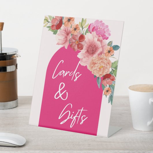 水彩花卉亮粉色婚前派对桌子 台座サイン (インサイチュ)