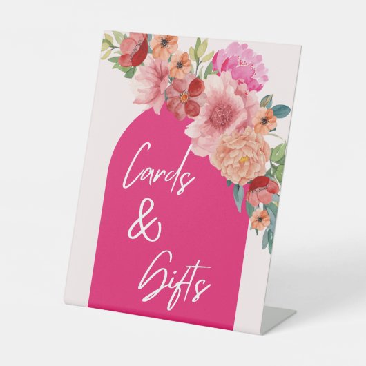 水彩花卉亮粉色婚前派对餐桌布置 台座サイン (正面)