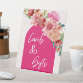 水彩花卉亮粉色婚前派对餐桌布置 台座サイン (インサイチュ)