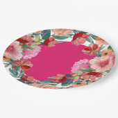 水彩花卉亮粉色婚前派对餐桌布 ペーパープレート (アングル)