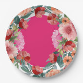 水彩花卉亮粉色婚前派对餐桌布 ペーパープレート (正面)