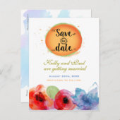 水彩花卉优雅多彩的保存日期 案内ポストカード (正面/裏面)