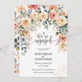 水彩花卉优雅订婚派对 招待状 (正面/裏面)