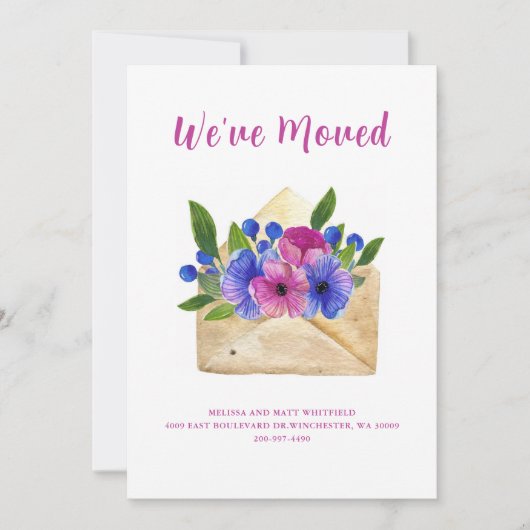 水彩花卉信封|我们已搬迁 案内状 (正面)