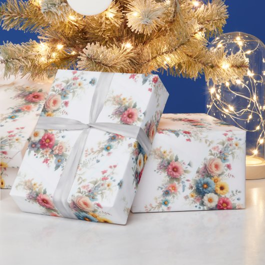 水彩花卉優雅禮物 絵画 ラッピングペーパー (クリスマス)
