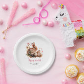 水彩花卉兔子复活节 ペーパープレート (パーティー)