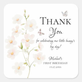 水彩花卉兔子派对小礼物标签 スクエアシール