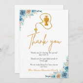 水彩花卉初領聖體感謝卡 招待状 (正面/裏面)