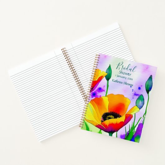 水彩花卉加州罂粟花 婚前小聚会 ノートブック (内部)