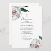 水彩花卉十字架洗礼招待状 招待状 (正面/裏面)