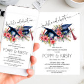 水彩花卉双毕业派对 招待状