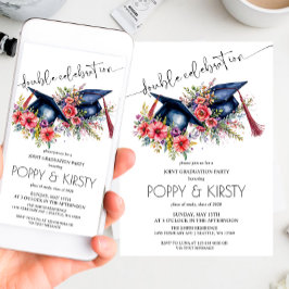水彩花卉双毕业派对 招待状