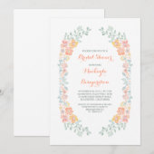水彩花卉可爱花环 婚前派对 招待状 (正面/裏面)