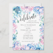 水彩花卉和乡村风木质农舍生日 招待状 (正面)