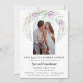 水彩花卉和照片承诺仪式 招待状 (正面)