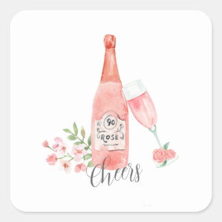 水彩花卉和玫瑰葡萄酒设计。 スクエアシール