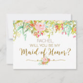 水彩花卉图案 - 你愿意成为伴娘吗 招待状 (正面)