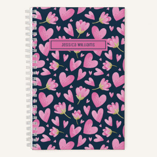 水彩花卉图案 可爱粉色心形 ノートブック