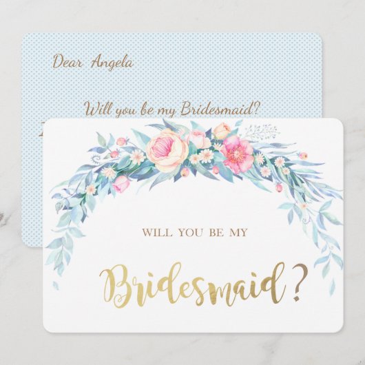 水彩花卉圆点图案伴娘卡 招待状 (正面/裏面)