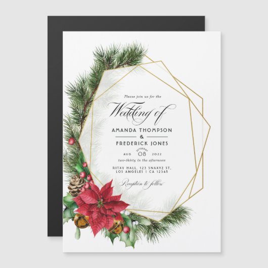 水彩花卉圣诞几何婚礼磁性邀请卡 マグネット招待状 (正面/裏面)