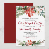 水彩花卉圣诞派对邀请函 招待状 (正面/裏面)
