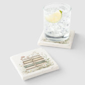 水彩花卉复古书籍 ストーンコースター (横)