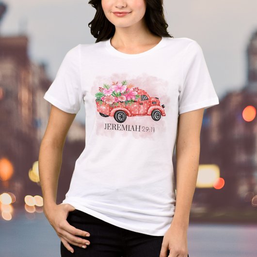 水彩花卉复古红色卡车圣经经文 トライブレンドＴシャツ