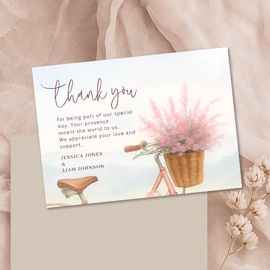 水彩花卉复古自行车订婚派对 サンキューカード