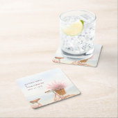 水彩花卉复古自行车订婚派对 スクエアペーパーコースター (インサイチュ)