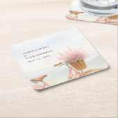 水彩花卉复古自行车订婚派对 スクエアペーパーコースター (アングル)